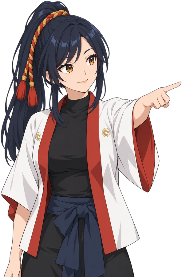 Hikari, the Cashew Games host, in a white and red festival coat